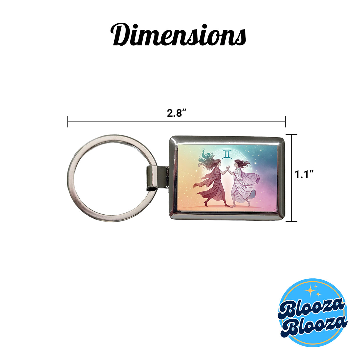 Zodiac Horoscope Symbol Gemini Twins Rectangle Metal Keychain