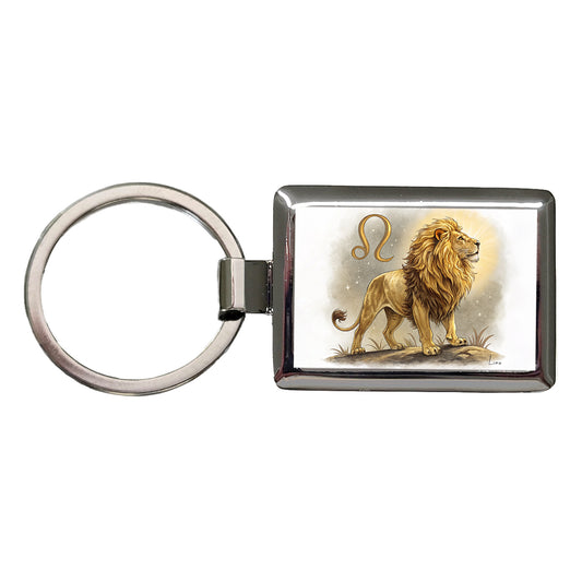 Zodiac Horoscope Symbol Leo Lion Rectangle Metal Keychain
