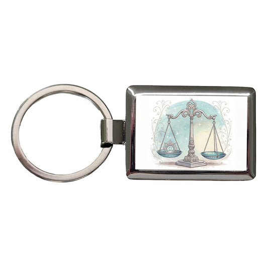 Zodiac Horoscope Symbol Libra Scales Rectangle Metal Keychain