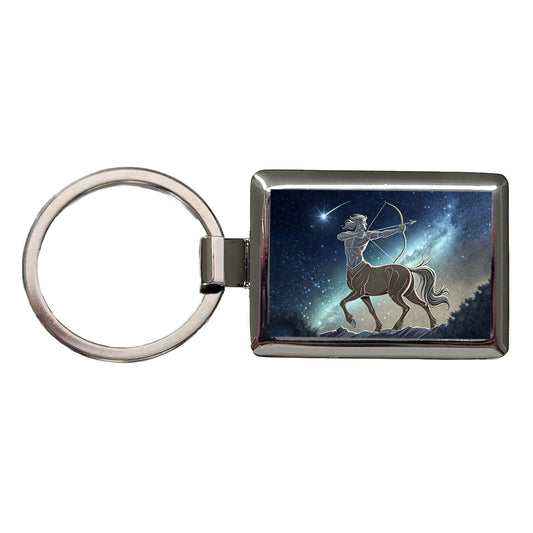 Zodiac Horoscope Symbol Sagittarius Centaur Rectangle Metal Keychain