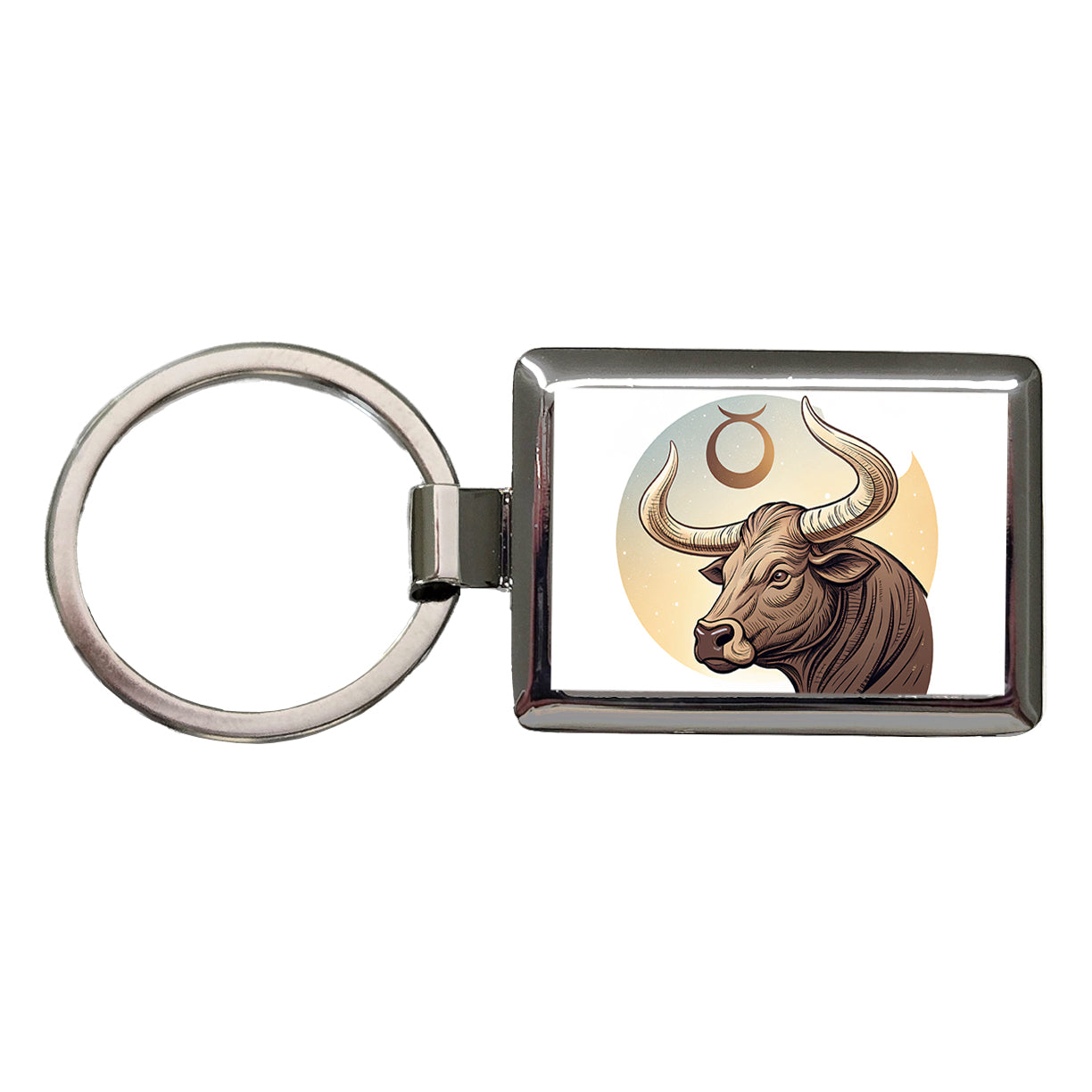 Zodiac Horoscope Symbol Taurus Bull Rectangle Metal Keychain
