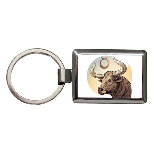 Zodiac Horoscope Symbol Taurus Bull Rectangle Metal Keychain