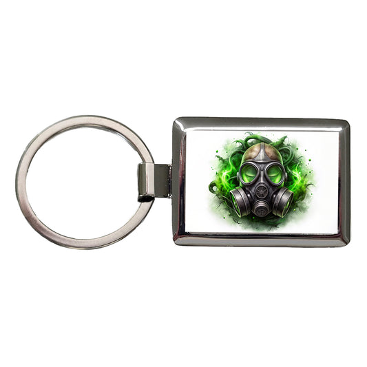 Zombie Outbreak Gas Mask Green Toxic Gas Rectangle Metal Keychain