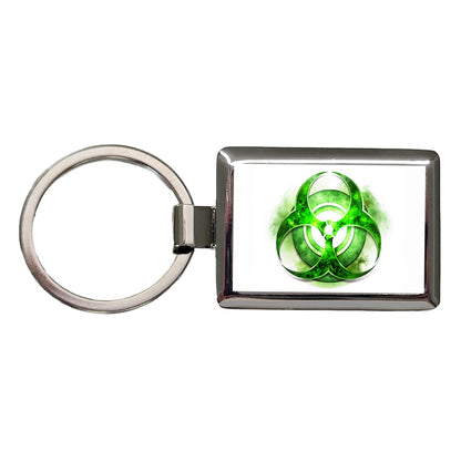 Zombie Outbreak Green Toxic Symbol Rectangle Metal Keychain