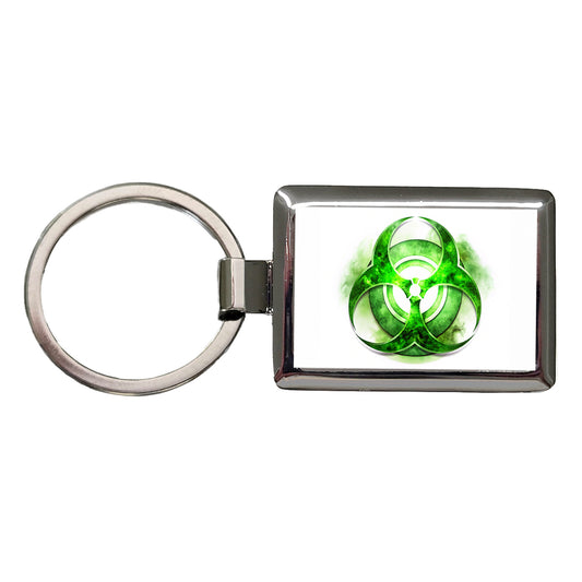 Zombie Outbreak Green Toxic Symbol Rectangle Metal Keychain