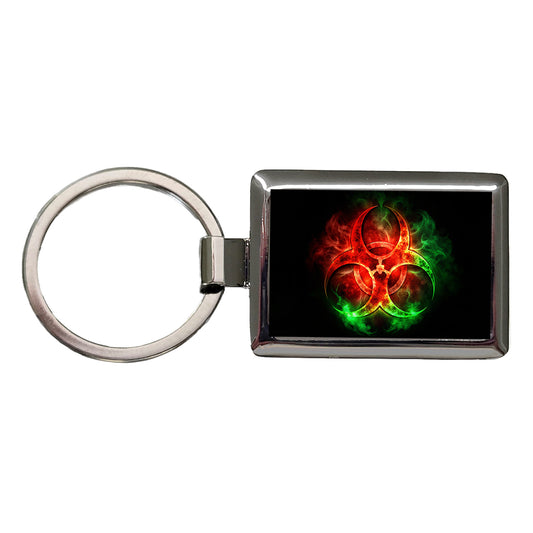 Zombie Outbreak Symbol With Red Green Toxic Gasses Rectangle Metal Keychain