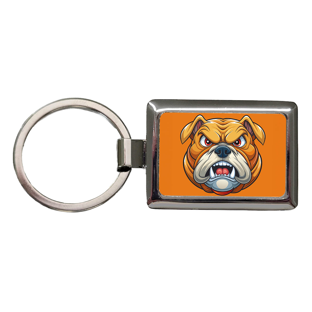 Angry Bulldog Face School Mascot Cartoon Rectangle Metal Keychain