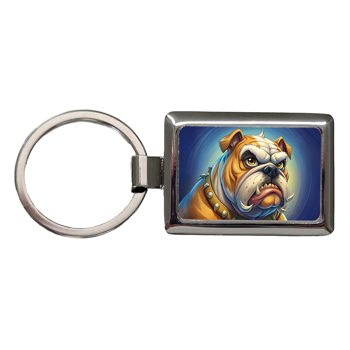 Angry Mad Bulldog Face School Mascot Rectangle Metal Keychain