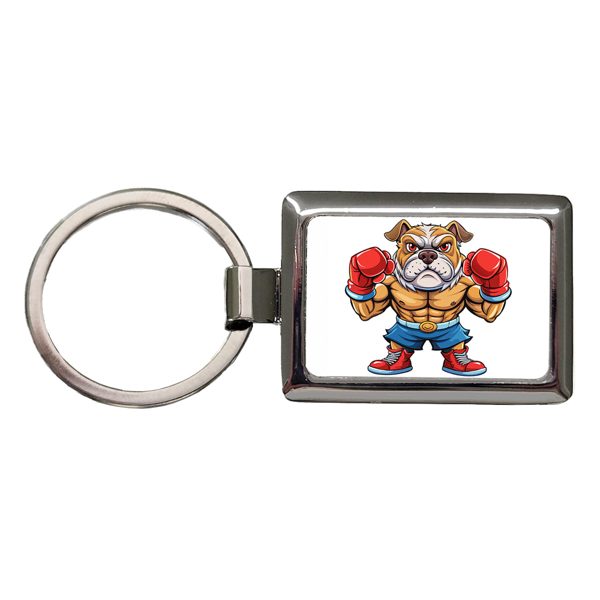 Fighting Bulldog Mascot With Boxing Gloves Rectangle Metal Keychain