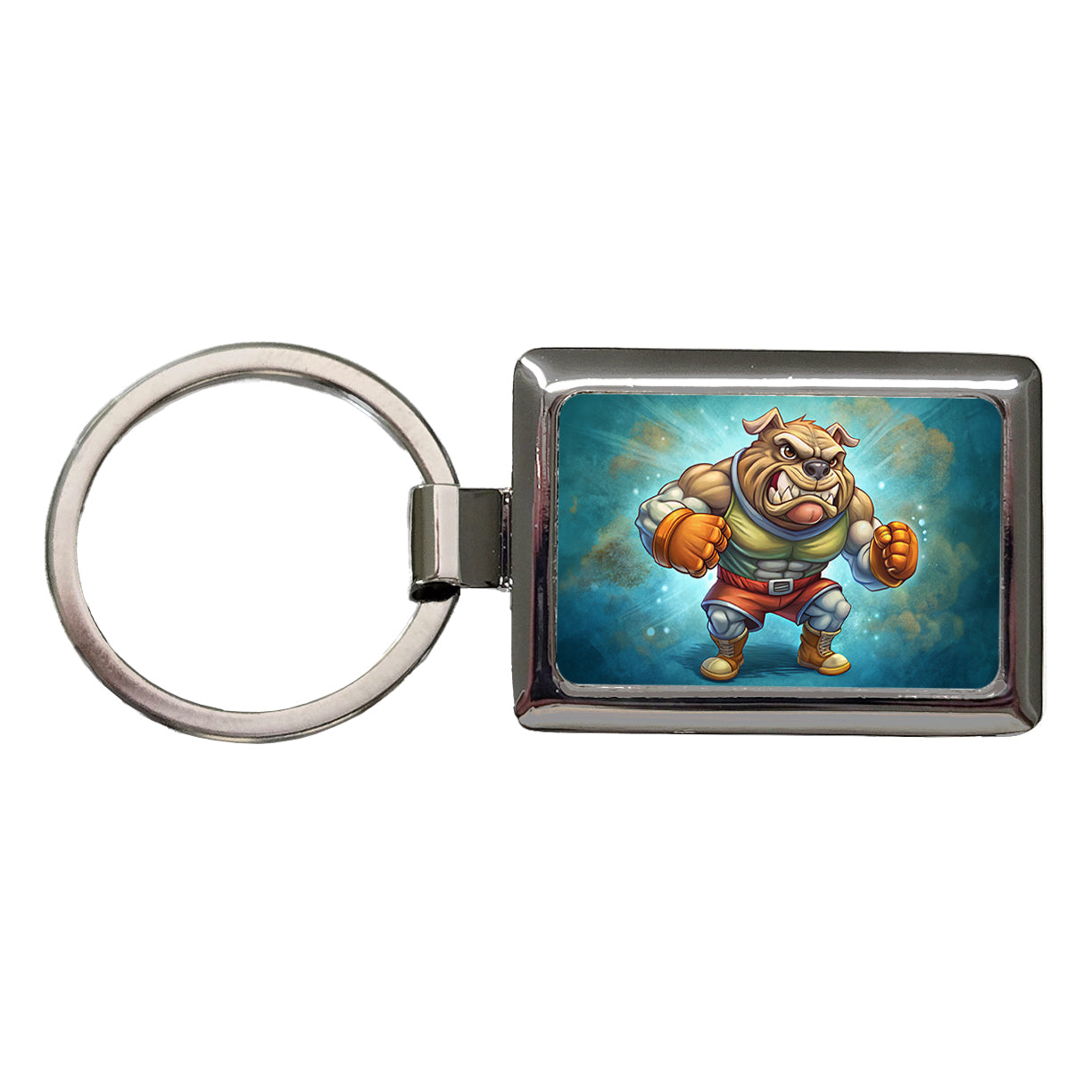 Fighting Bulldog School Mascot Rectangle Metal Keychain