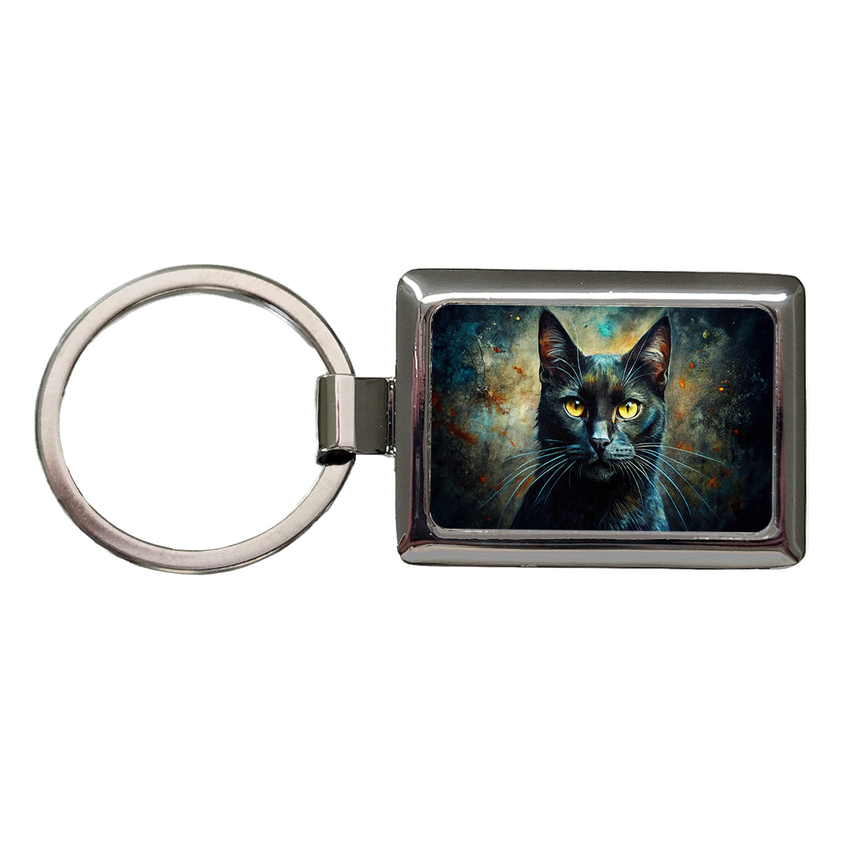 Black Cat Abstract Art Rectangle Metal Keychain