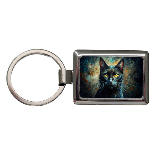 Black Cat Abstract Art Rectangle Metal Keychain