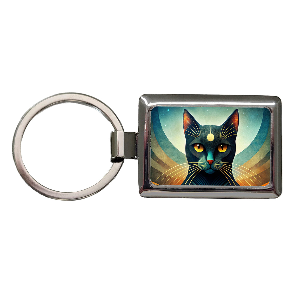 Black Cat Abstract Stylized Art Rectangle Metal Keychain