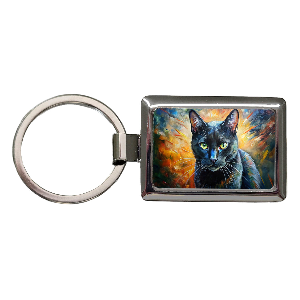 Black Cat Expressionism Art Rectangle Metal Keychain