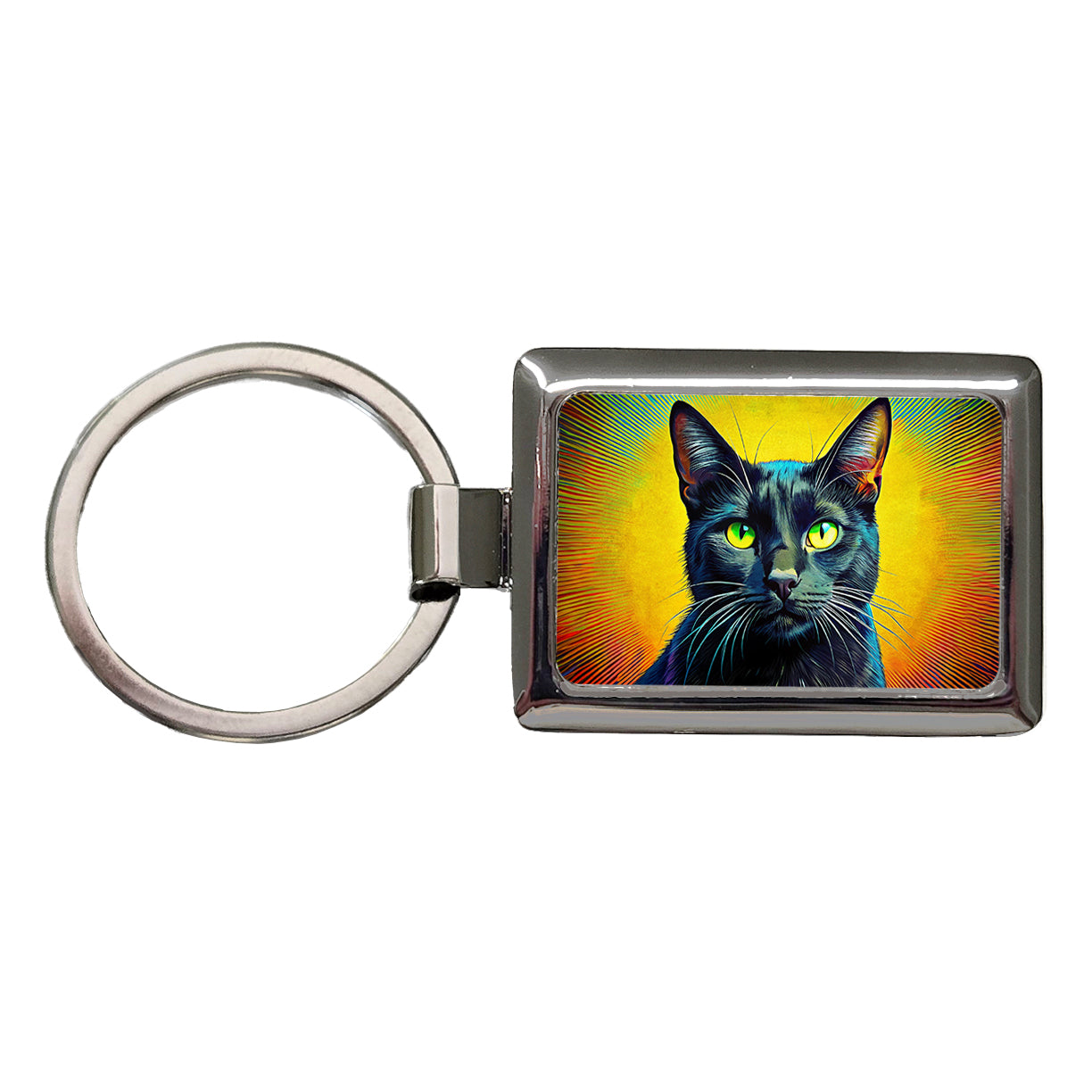 Black Cat Pop Art Rectangle Metal Keychain