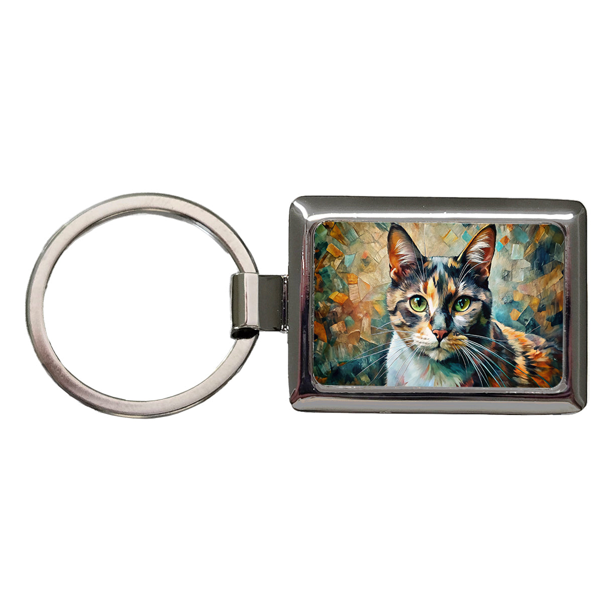 Calico Cat Abstract Art Rectangle Metal Keychain