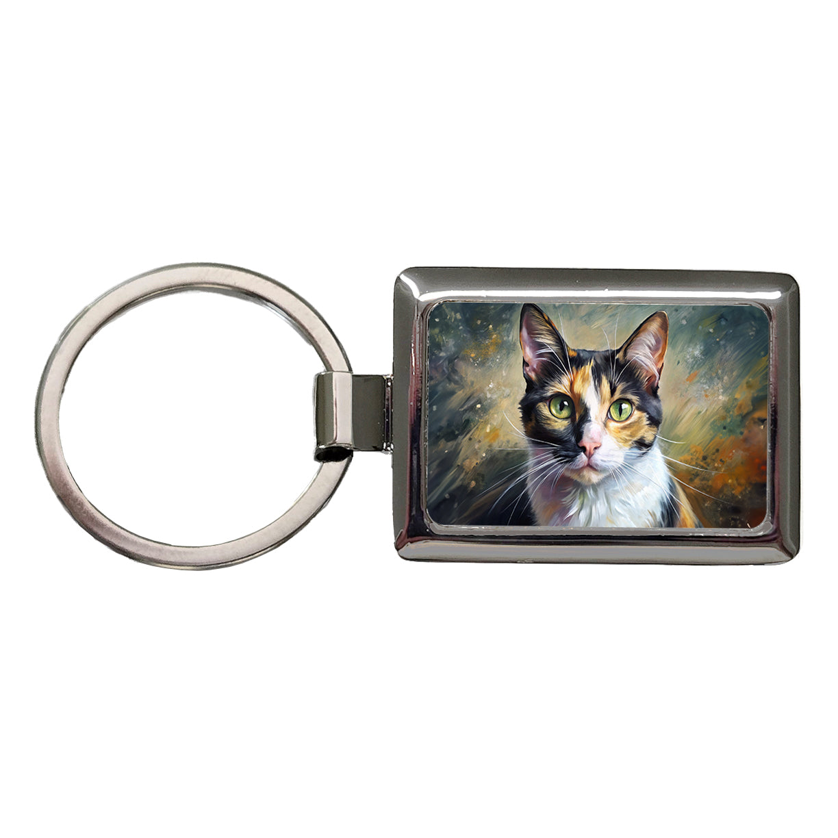 Calico Cat Expressionism Art Rectangle Metal Keychain