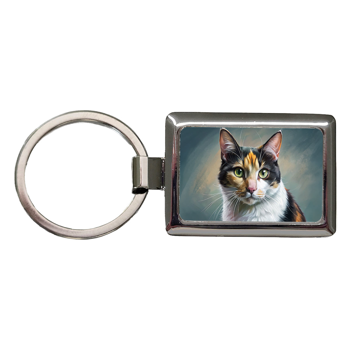 Calico Cat Illustration Rectangle Metal Keychain