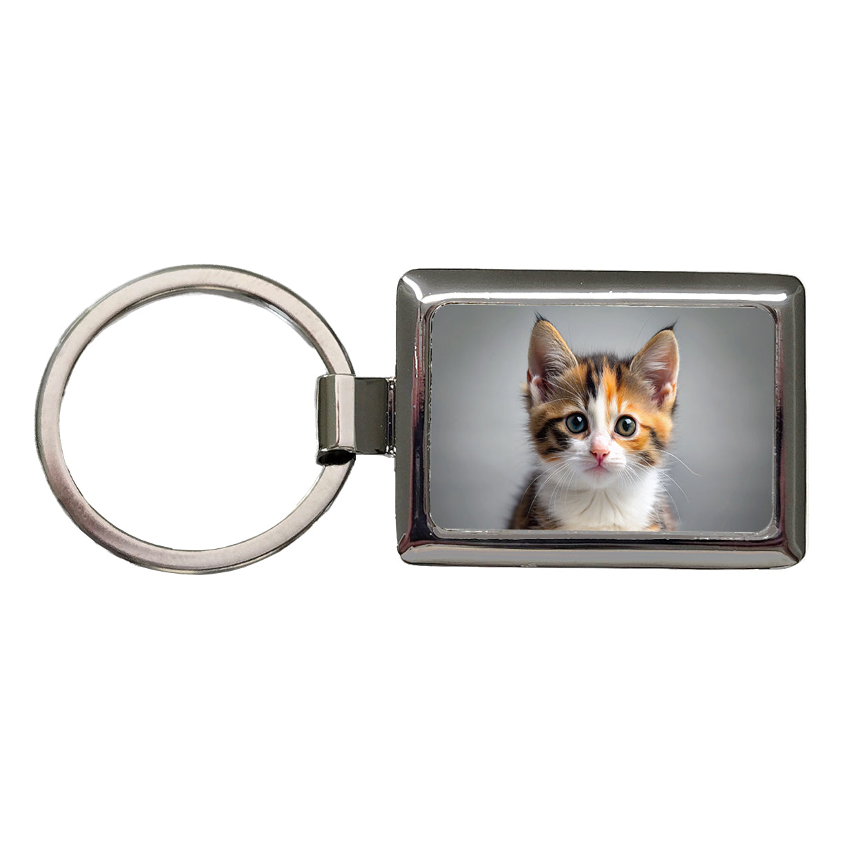 Calico Cat Kitten Photo Rectangle Metal Keychain