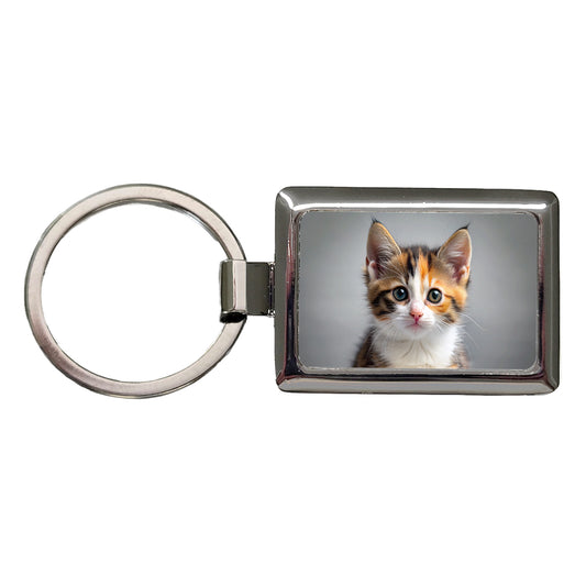 Calico Cat Kitten Photo Rectangle Metal Keychain