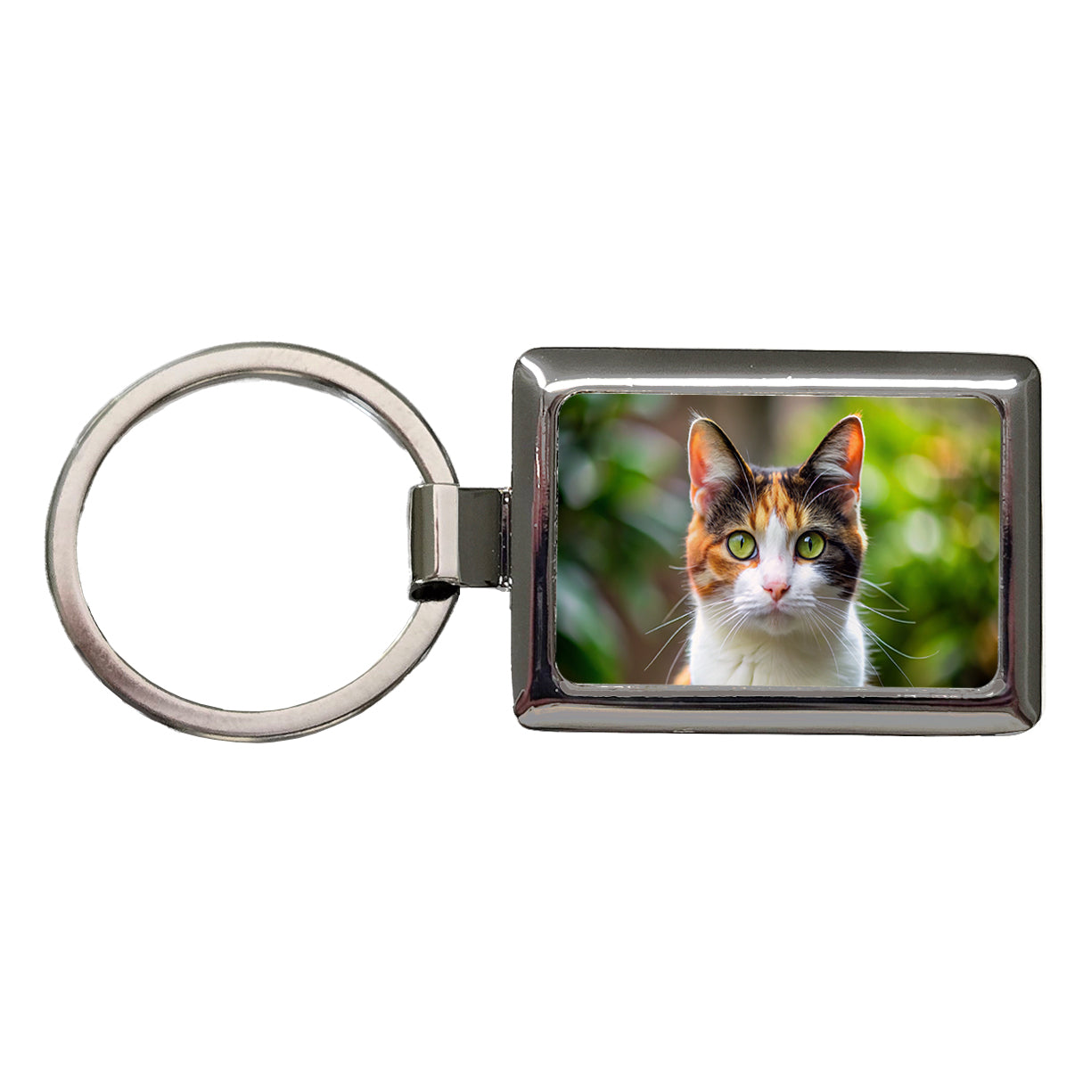 Calico Cat Photo Rectangle Metal Keychain