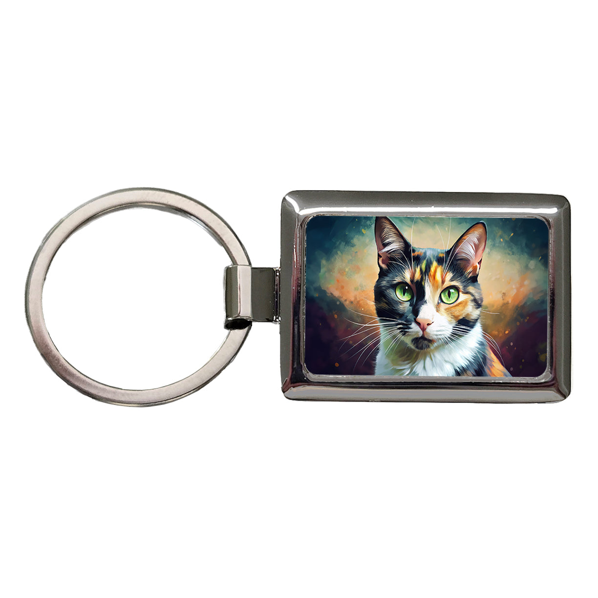 Calico Cat Pop Art Rectangle Metal Keychain