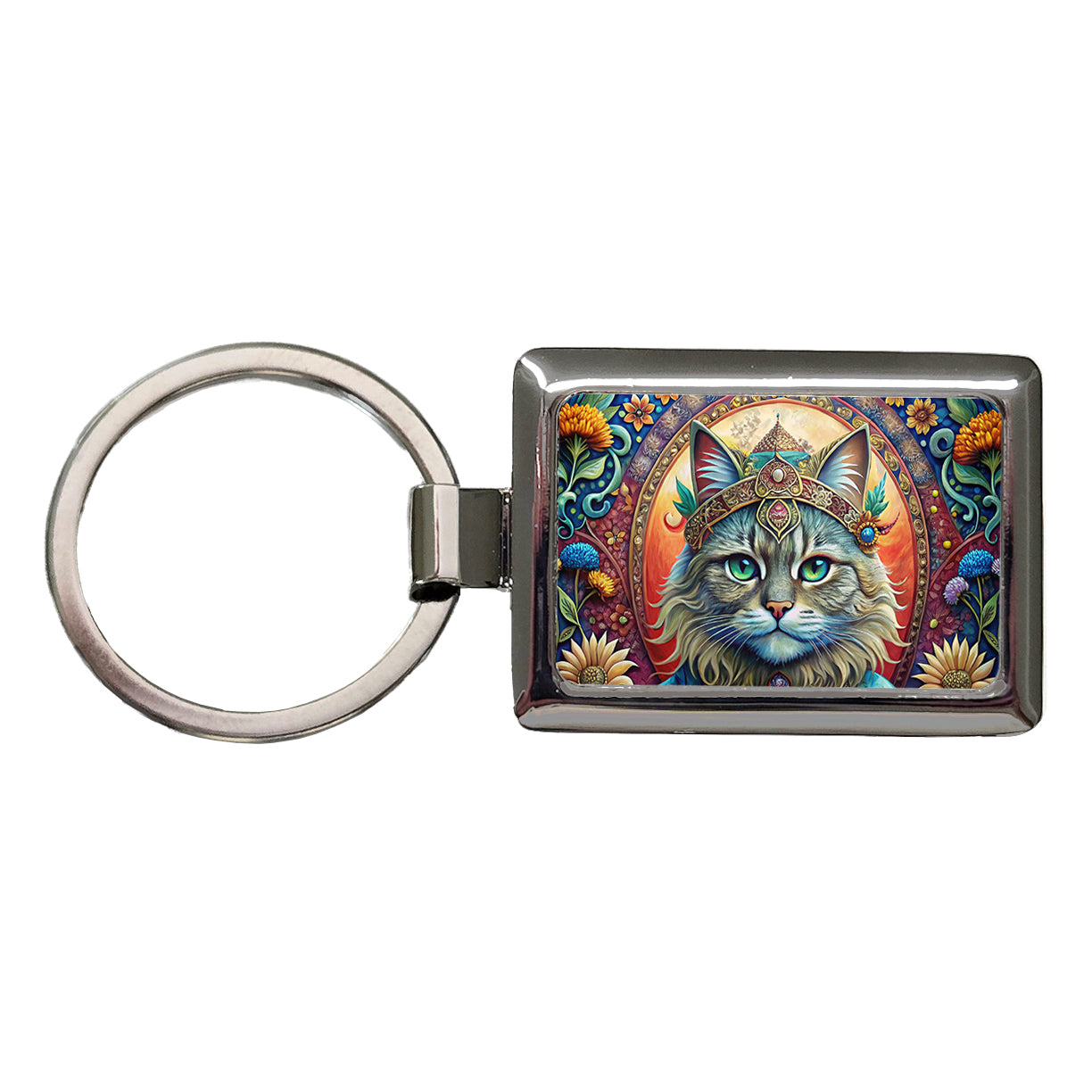Persian Cat French Bohemian Art Rectangle Metal Keychain