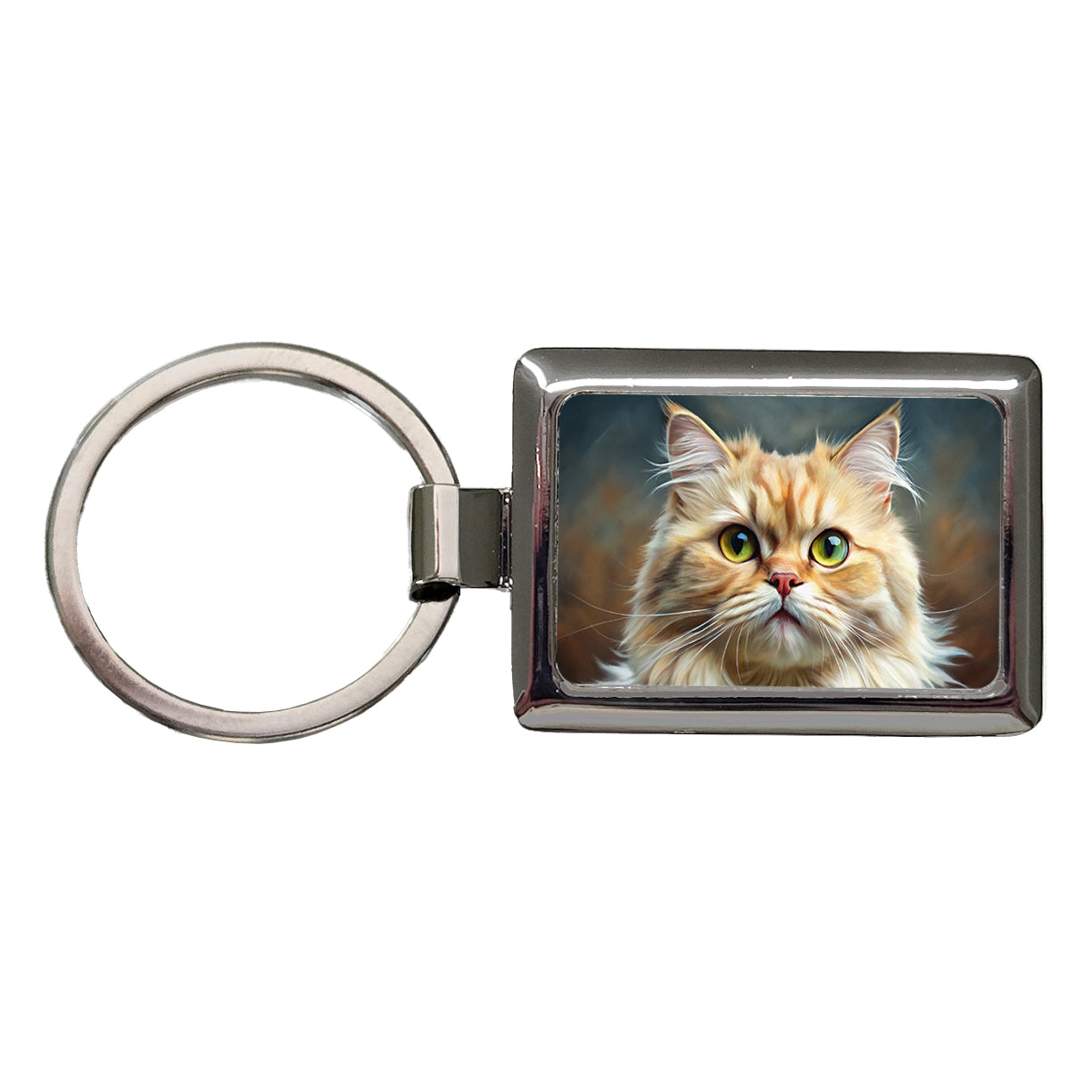 Persian Cat Illustration Rectangle Metal Keychain