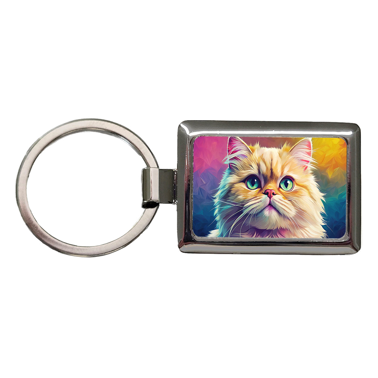 Persian Cat Pop Art Rectangle Metal Keychain