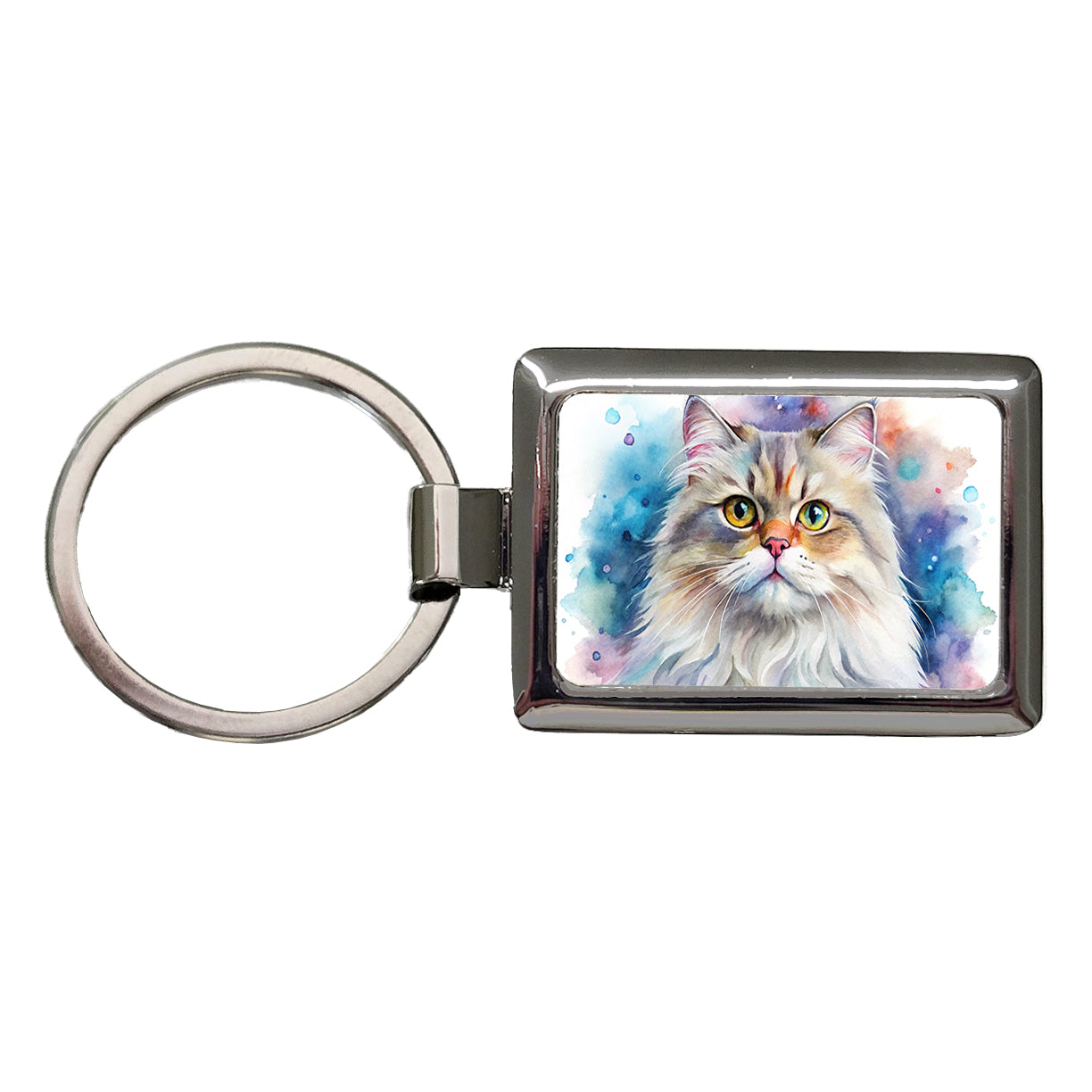 Persian Cat Watercolor Style Rectangle Metal Keychain