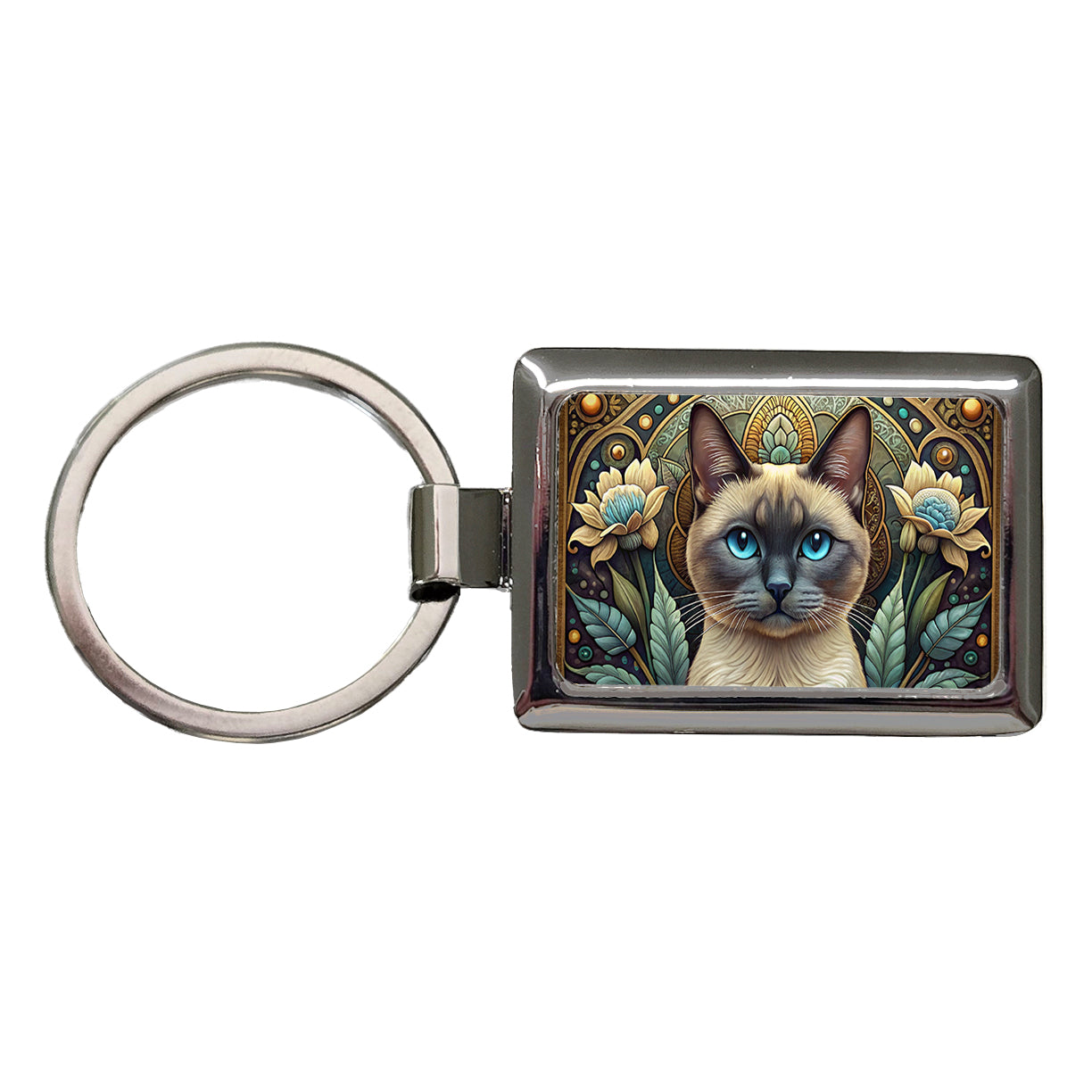 Siamese Cat Art Nouveau Rectangle Metal Keychain