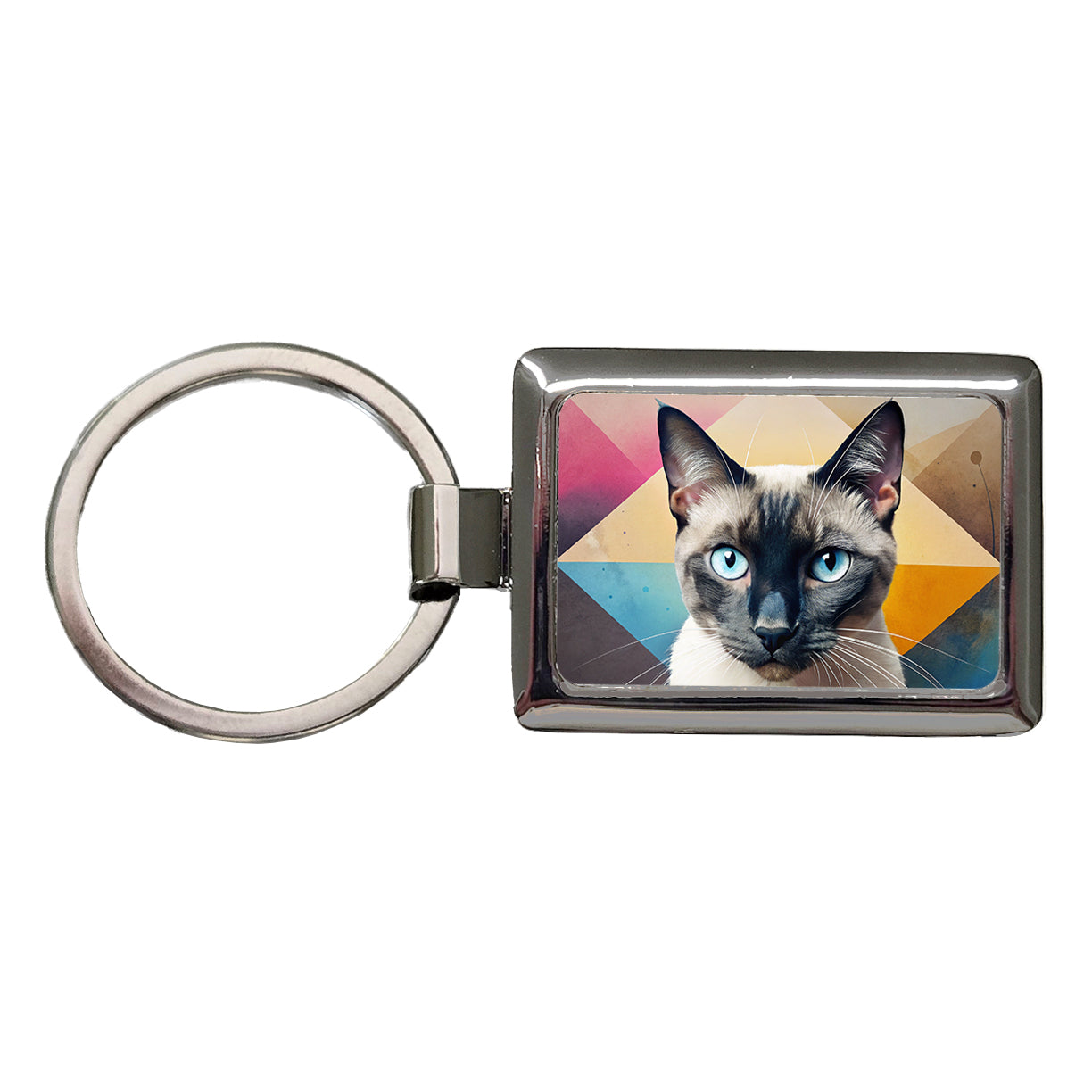 Siamese Cat Contemporary Art Rectangle Metal Keychain