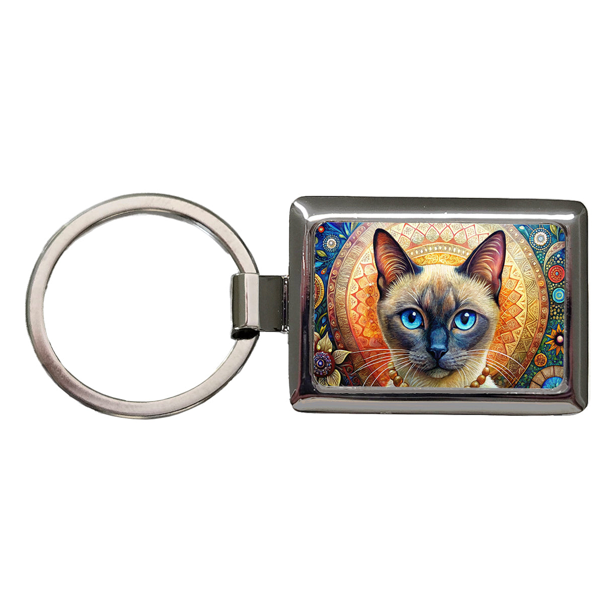 Siamese Cat French Bohemian Art Rectangle Metal Keychain