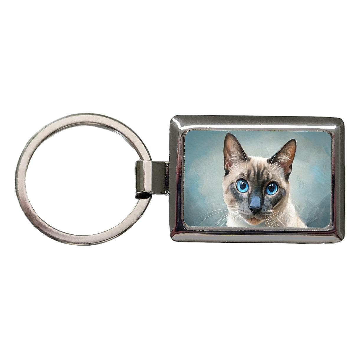 Siamese Cat Illustration Rectangle Metal Keychain