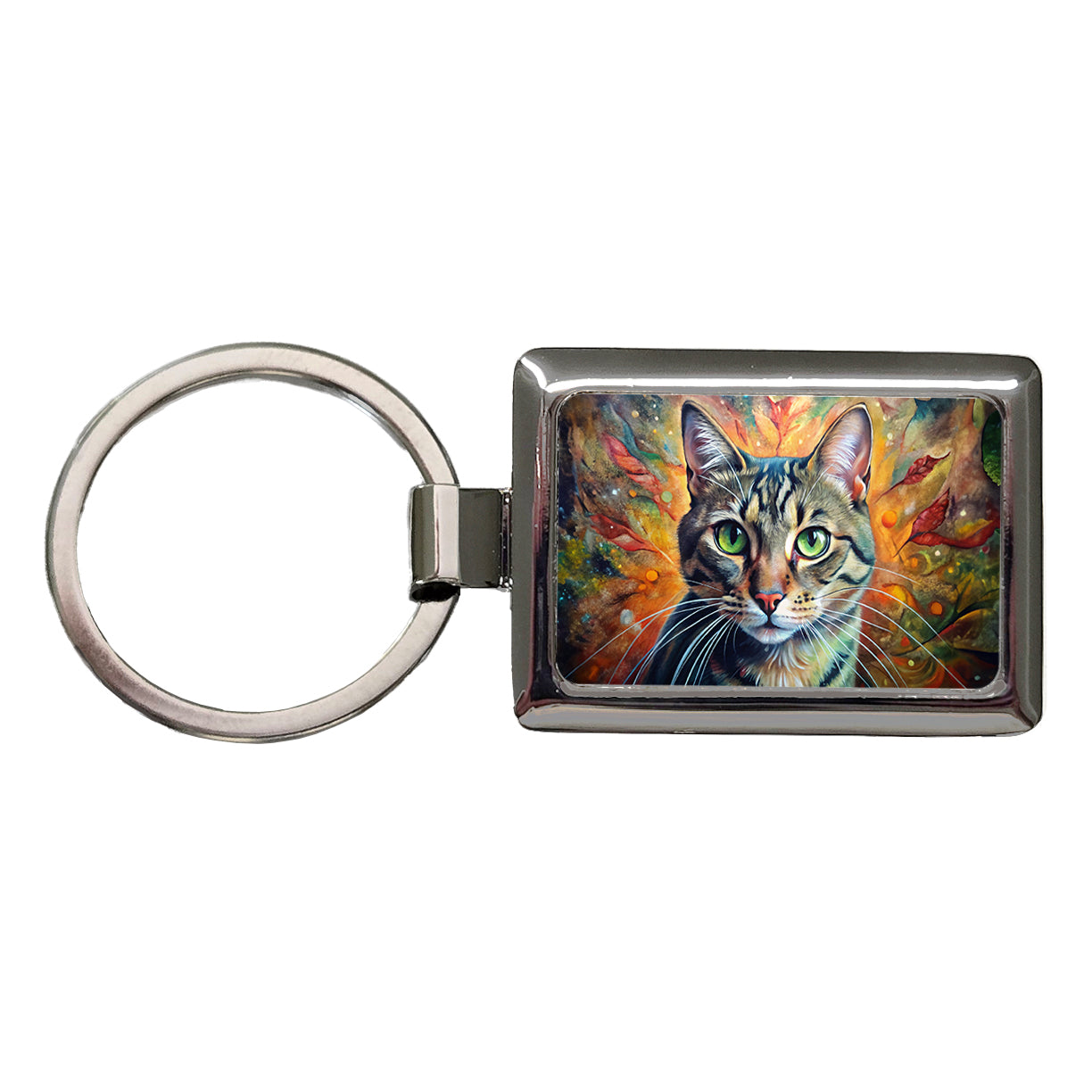 Tabby Cat Abstract Art Rectangle Metal Keychain