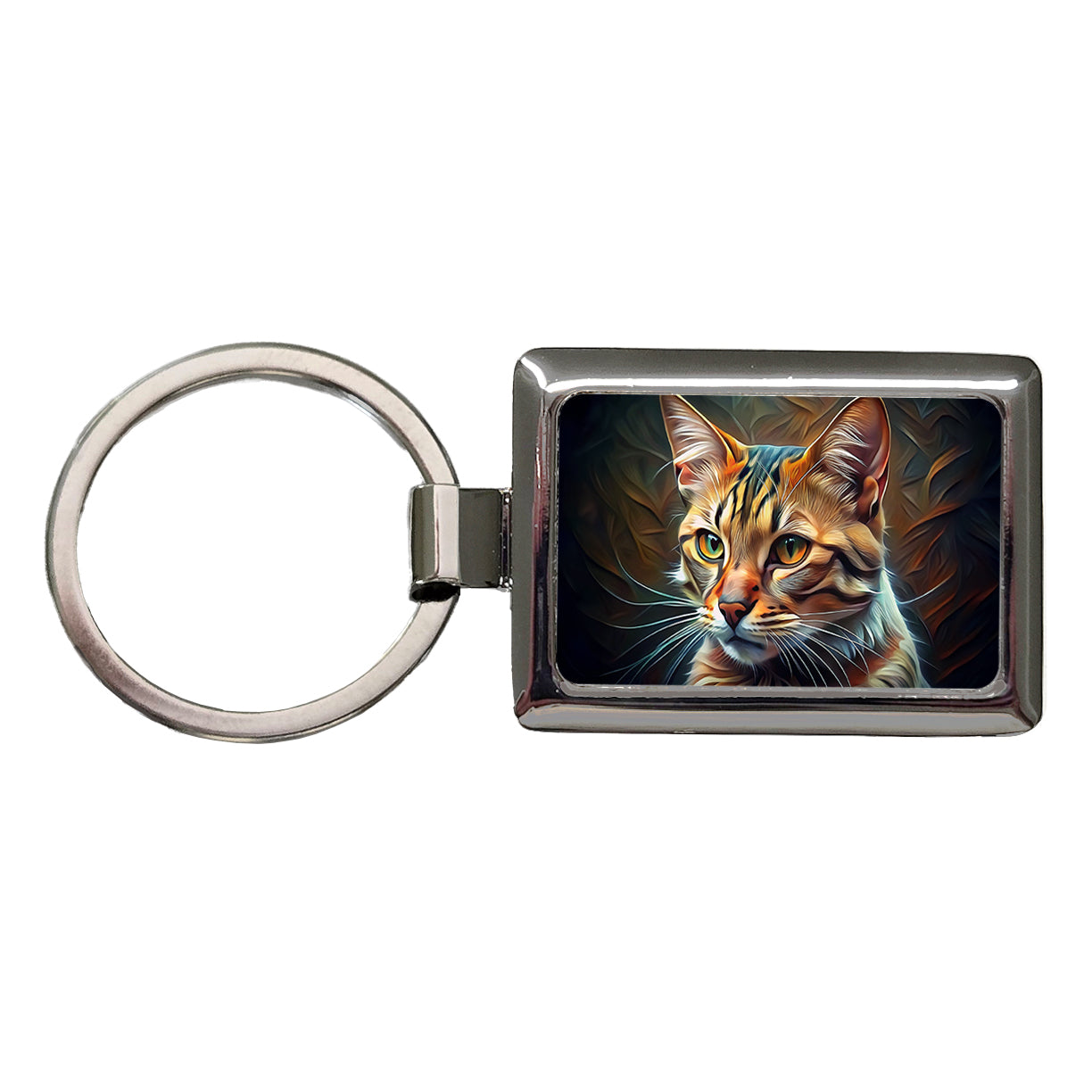 Tabby Cat Abstract Stylized Art Rectangle Metal Keychain