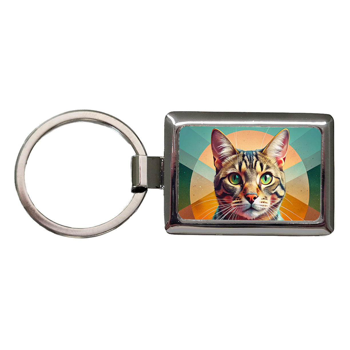 Tabby Cat Contemporary Art Rectangle Metal Keychain