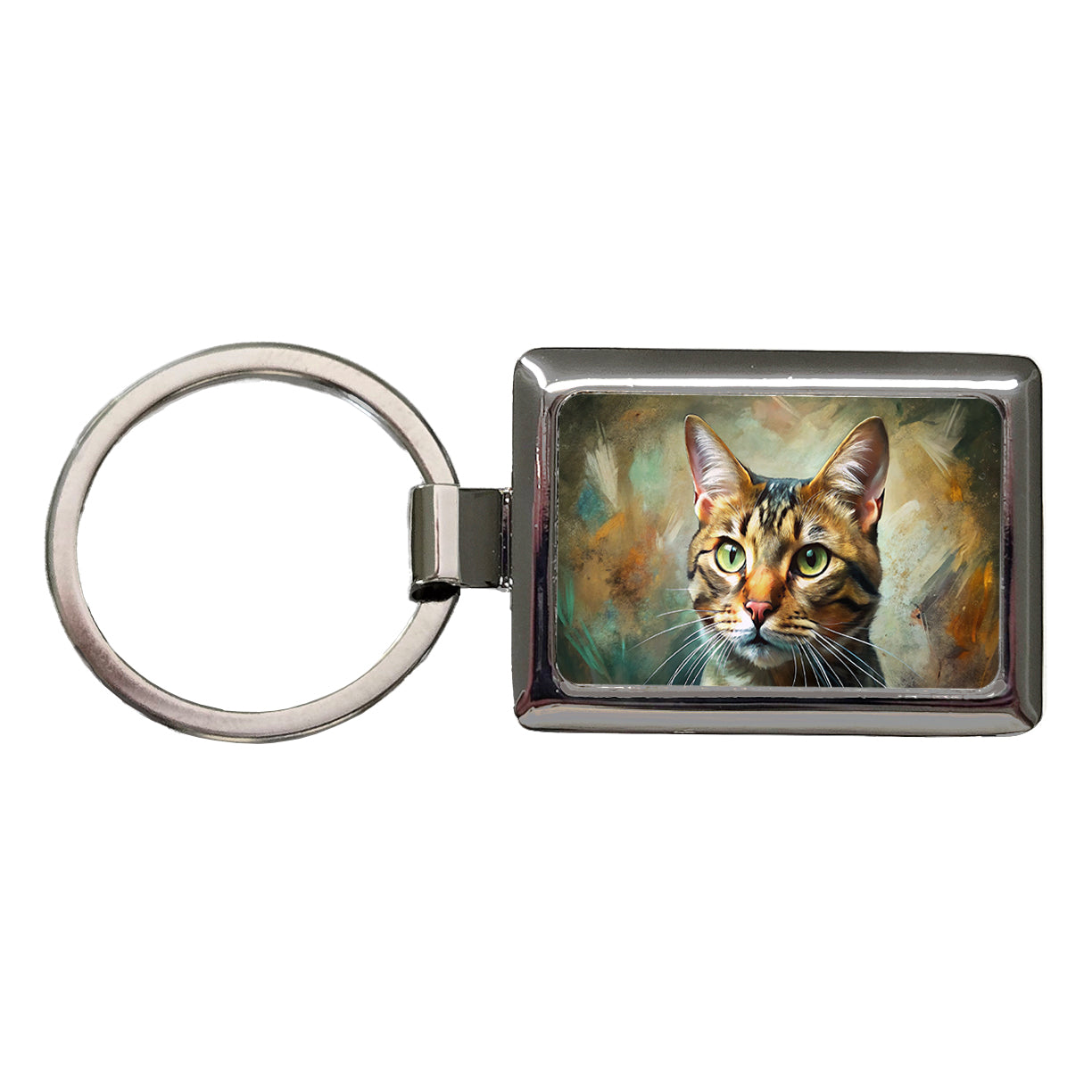 Tabby Cat Expressionism Art Rectangle Metal Keychain