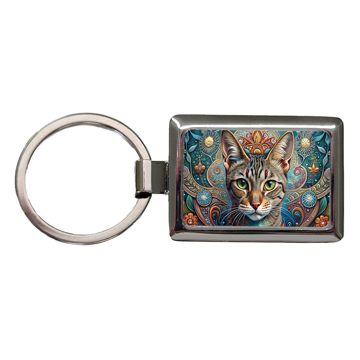 Tabby Cat French Bohemian Art Rectangle Metal Keychain