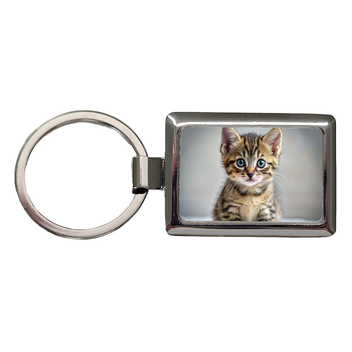 Tabby Cat Kitten Photo Rectangle Metal Keychain