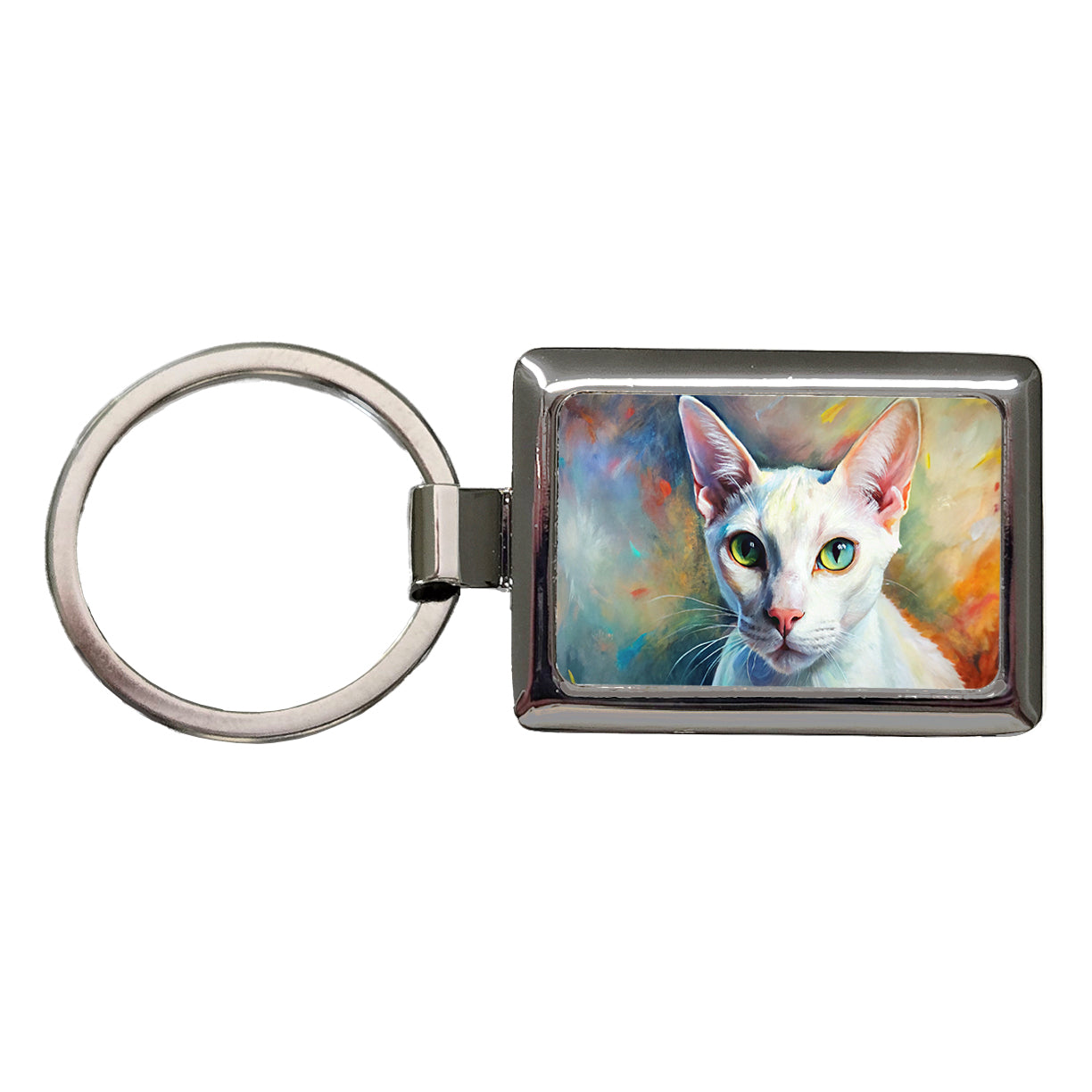 White Cat Expressionism Art Rectangle Metal Keychain