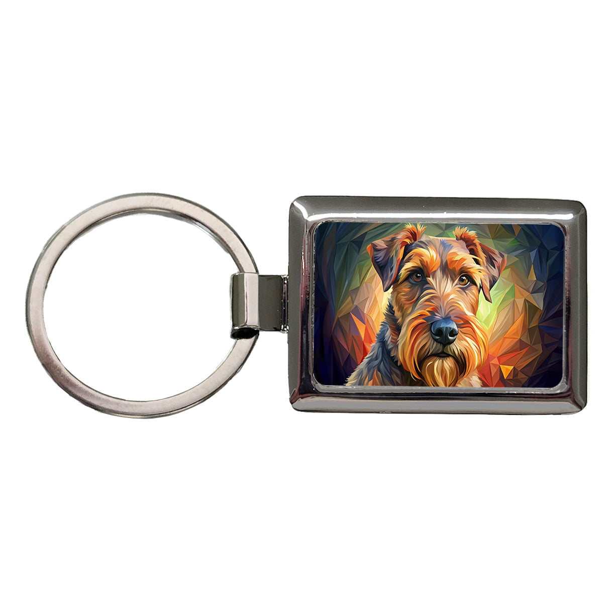 Airedale Terrier Dog Abstract Stylized Art Rectangle Metal Keychain