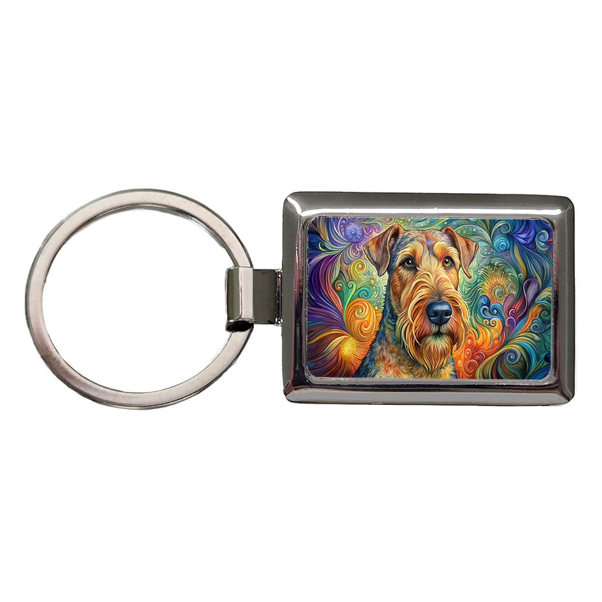 Airedale Terrier Dog Bohemian Art Rectangle Metal Keychain
