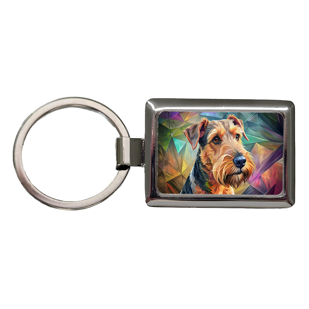 Airedale Terrier Dog Contemporary Art Rectangle Metal Keychain