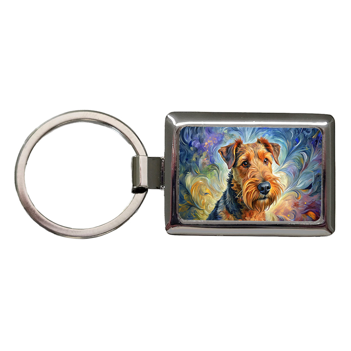 Airedale Terrier Dog Expressionism Art Rectangle Metal Keychain