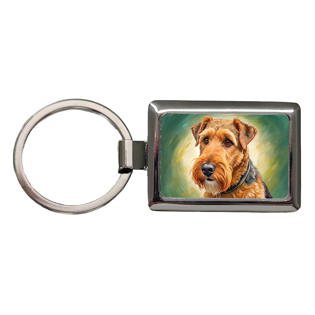 Airedale Terrier Dog Illustration Rectangle Metal Keychain