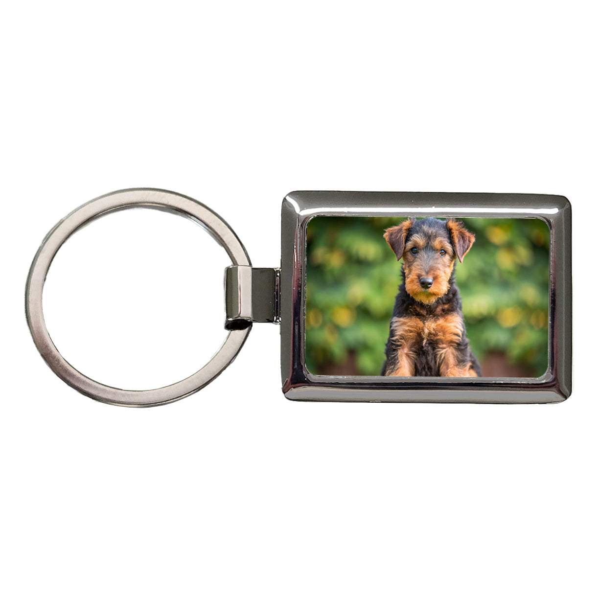 Airedale Terrier Dog Puppy Photo Rectangle Metal Keychain
