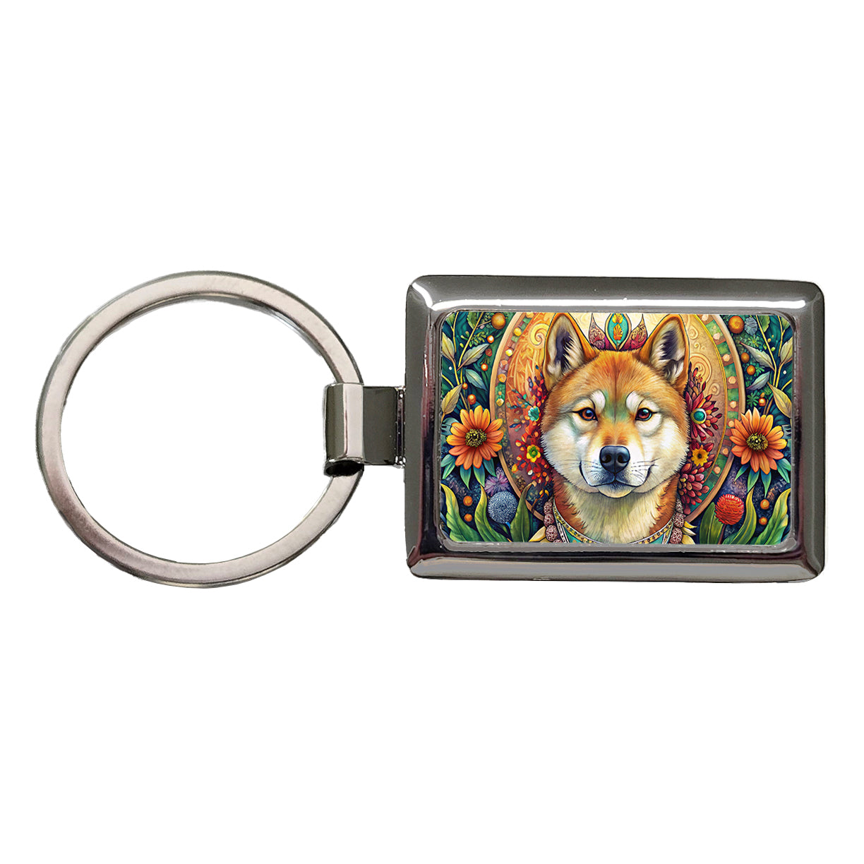 Akita Dog Bohemian Art Rectangle Metal Keychain