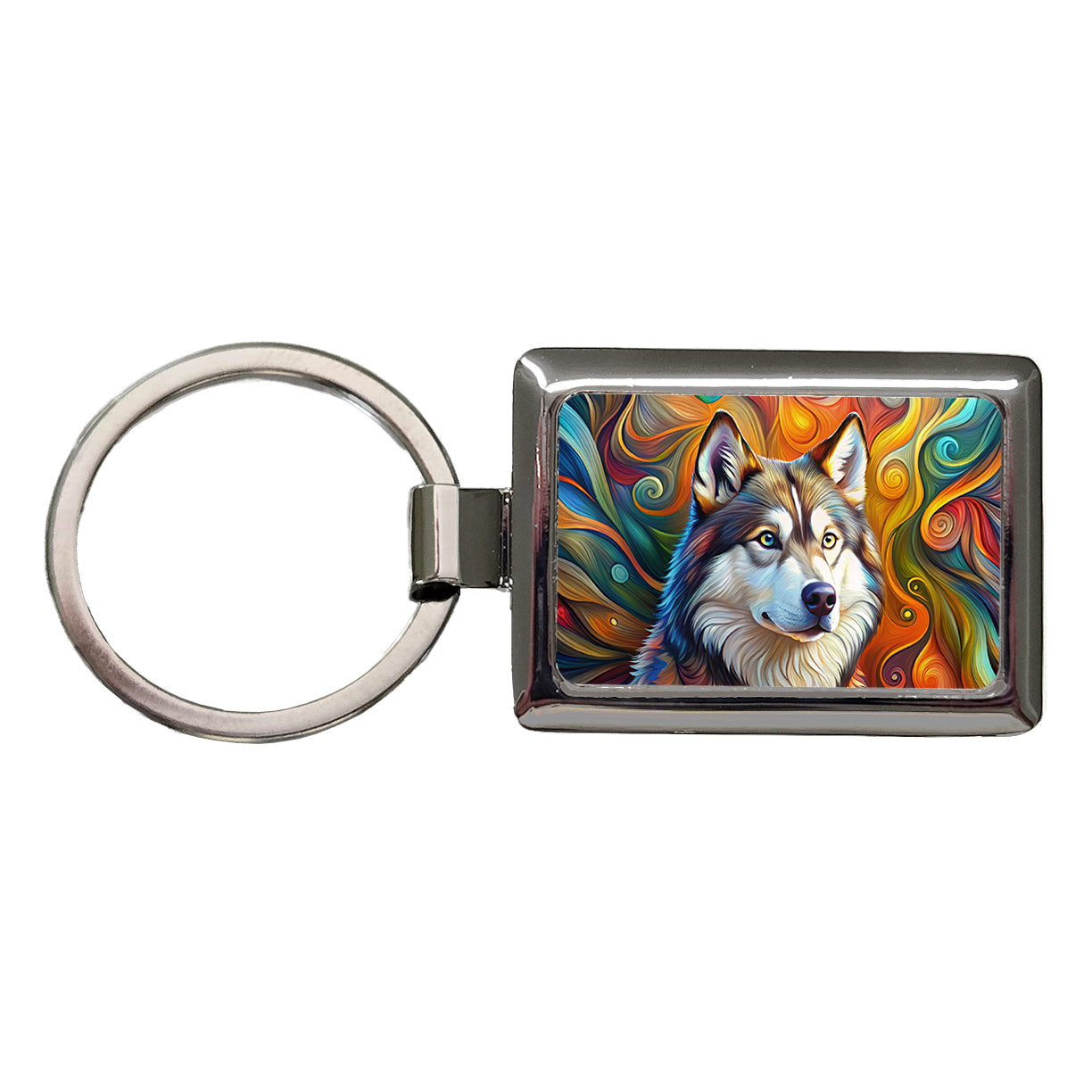 Alaskan Malamute Dog Abstract Art Rectangle Metal Keychain
