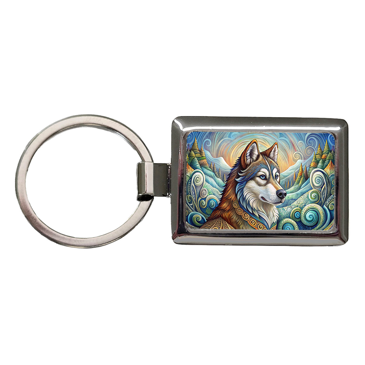 Alaskan Malamute Dog Art Nouveau Rectangle Metal Keychain
